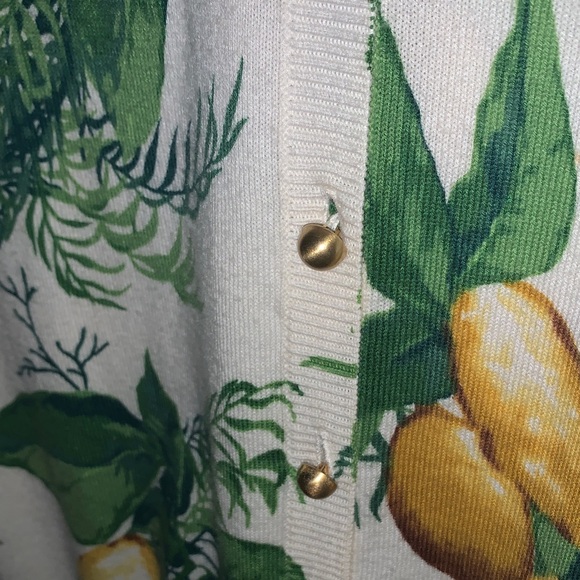 Talbots Women's Cardigan with Lemon and Leaf Print - White and Green - Picture 4 of 4